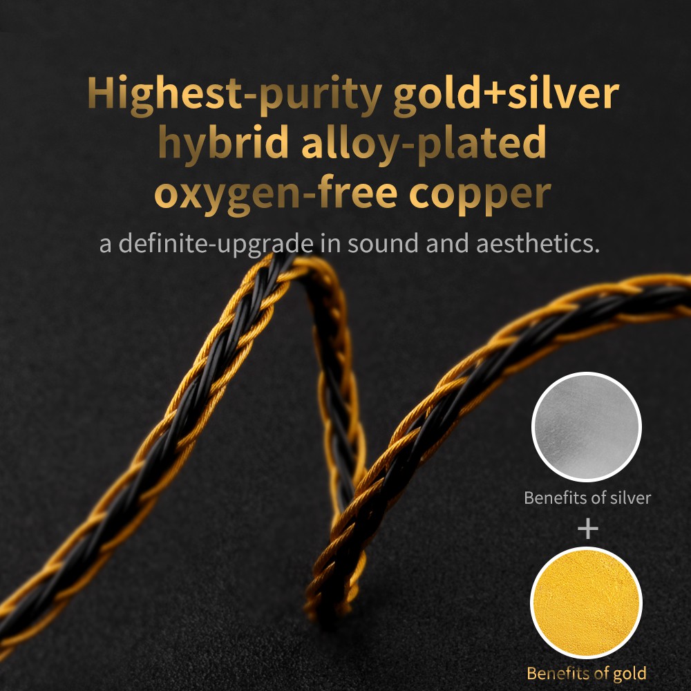 TRN Earphones T1 Gold Silver Mixed plated Upgrade cable 8 Core Headphone wire for V90 V80 V60 V30 V20 V10 C10 ZST T2 S2 BQ3 NO.3