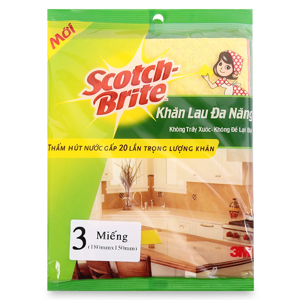 Gói 3 khăn lau đa năng 3M - Lau mọi bề mặt , thấm hút tốt