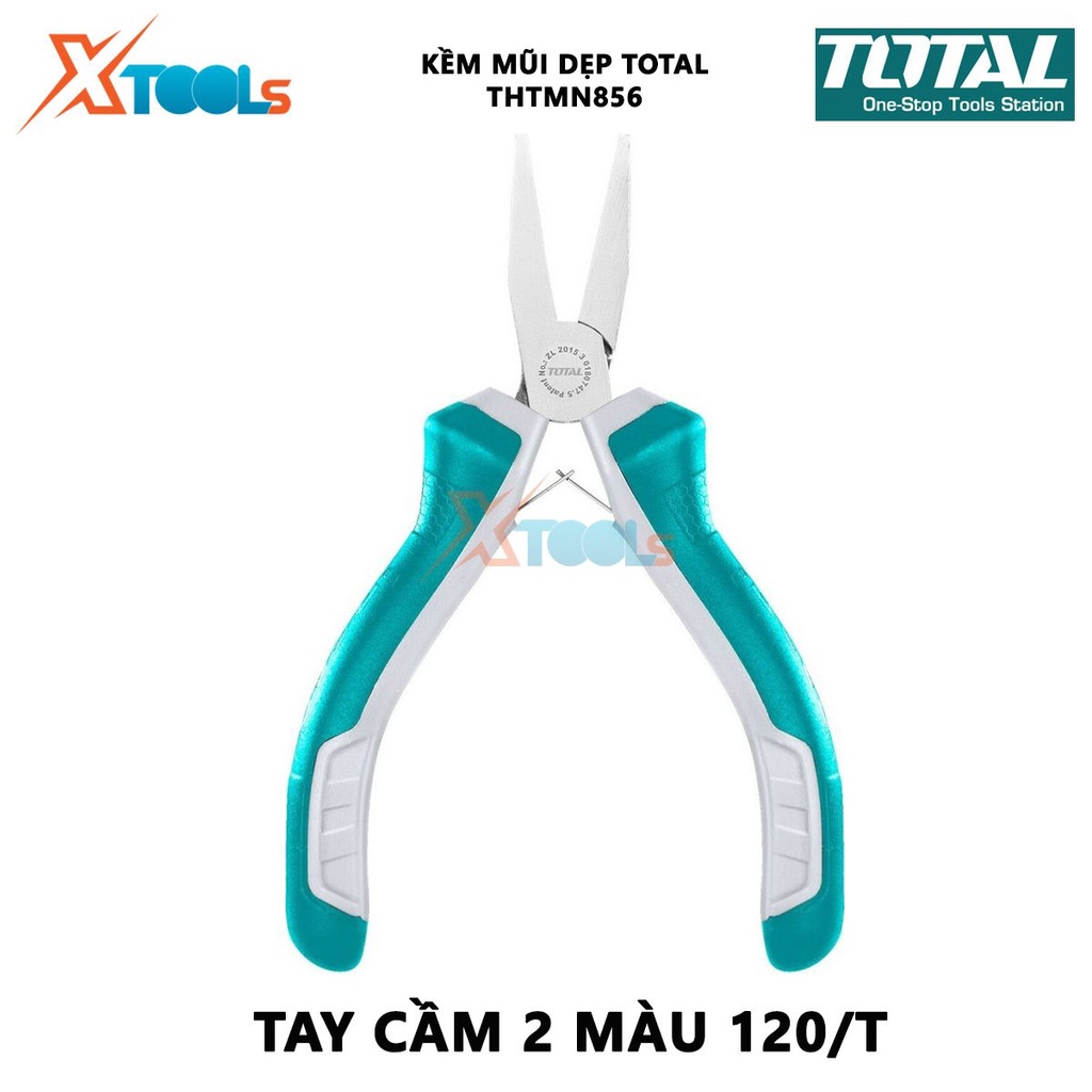 Kềm mũi dẹp TOTAL THTMN856 | Kìm mũi dẹp Kích thước: 4,5 &quot;/ 115mm,thép CR-V, tay cầm cách điện,bọc cao su chống trơn bấm