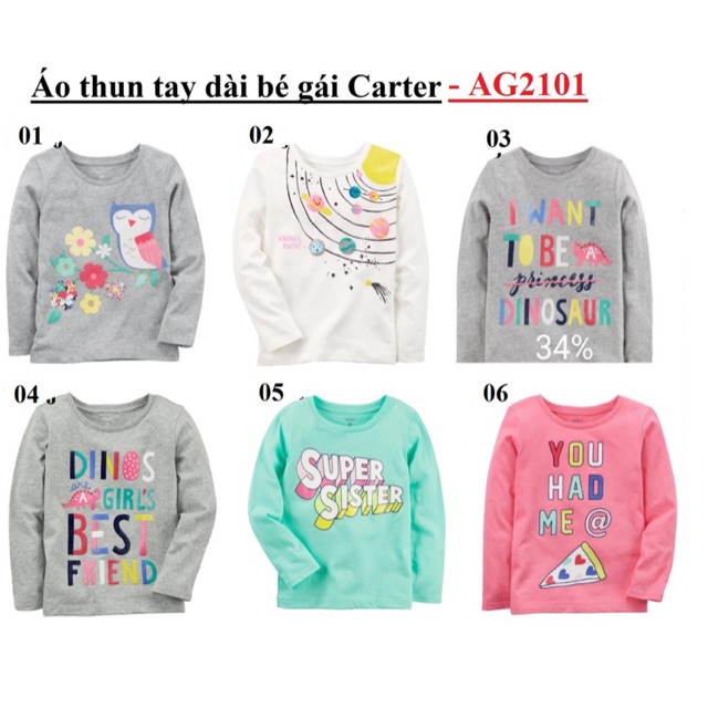Áo thun dài tay Carter bé gái từ 12m đến 8T