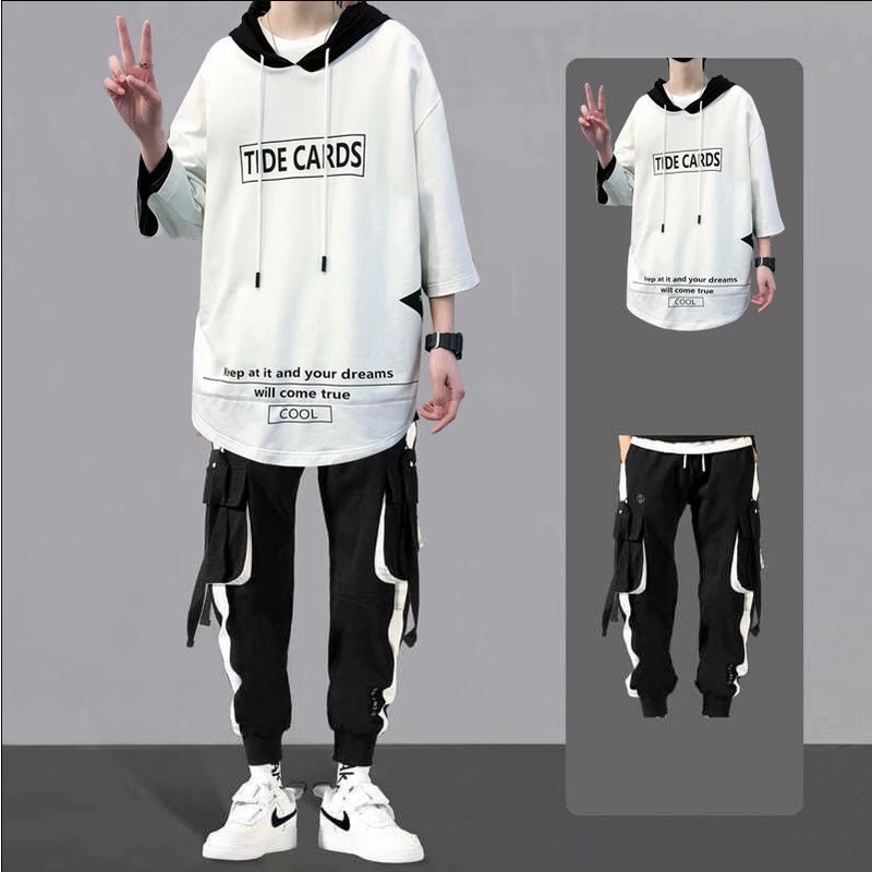 áo hoodie nam tay ngắn áo giả hai lớp Dáng Rộng Thời Trang Cá Tính in phong cách Hàn Quốc Hợp thời trang siêu đẹp from rộng hoodie