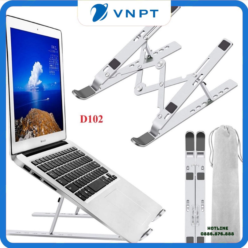 Kệ Đỡ Macbook , Laptop , Ultrabook D102 Chất Liệu Bằng Nhôm , Điều Chỉnh Độ Cao Hỗ Trợ Tản Nhiệt , Gấp Gọn