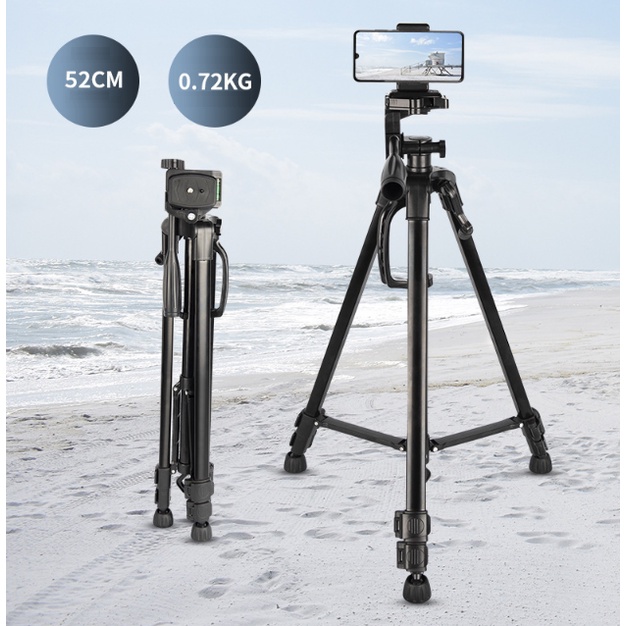 Gậy Tripod 3366 nhôm 3 chân cho điện thoại và máy ảnh dài 1m50 cao cấp + Đầu kẹp điện thoại, túi