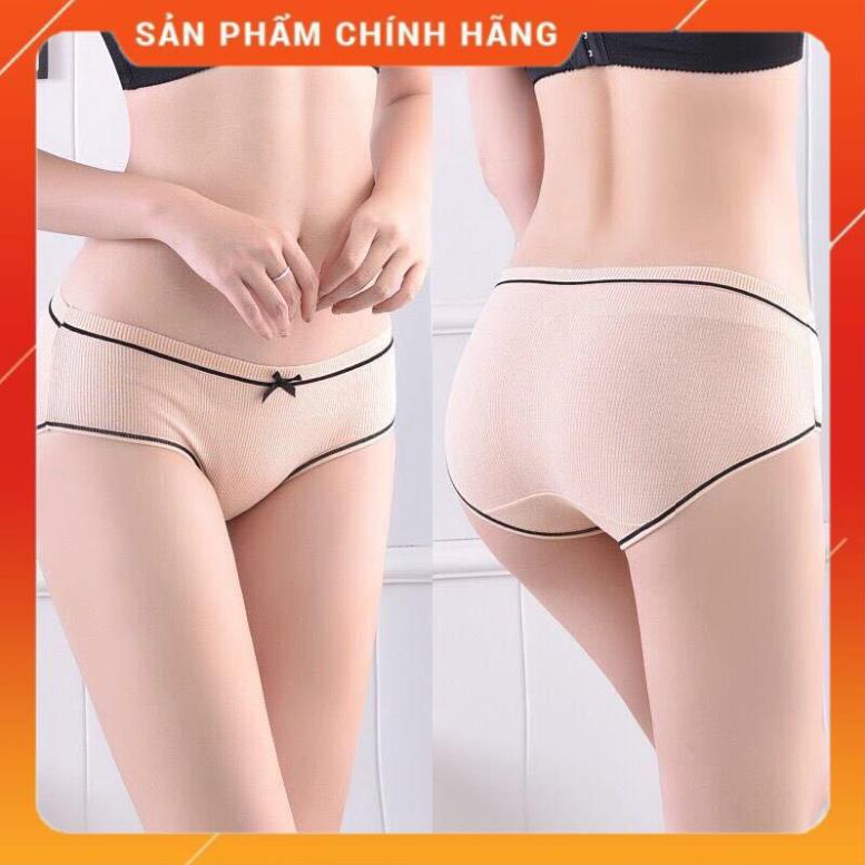 Quần Lót Cotton Tăm Viền Kẻ Phối Nơ Cao Cấp 028
