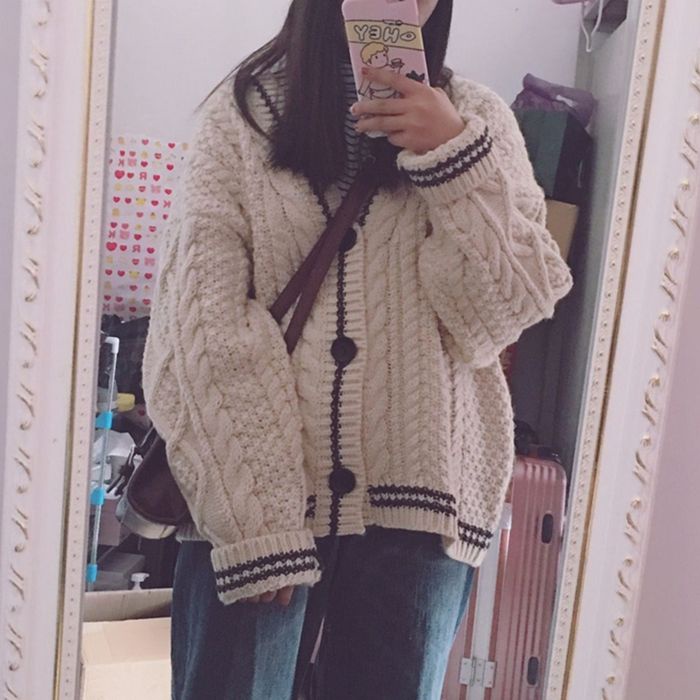 Áo khoác cardigan dày dặn phong cách Hàn Quốc cổ điển cho nữ
