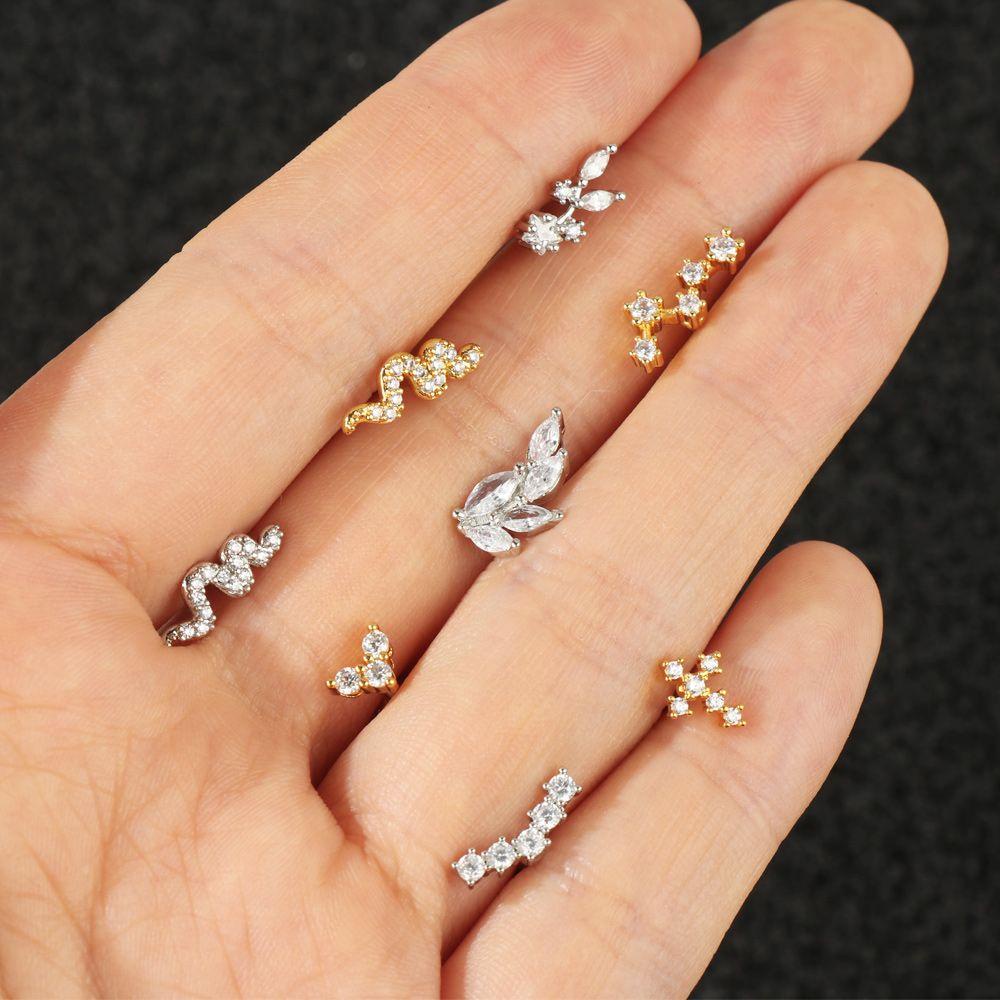 NEXTVN Khuyên Xỏ Cơ Thể Đính Đá Zircon Hình Trăng Sao Màu Sắc Vàng / Bạc Phong Cách Punk Cho Nữ