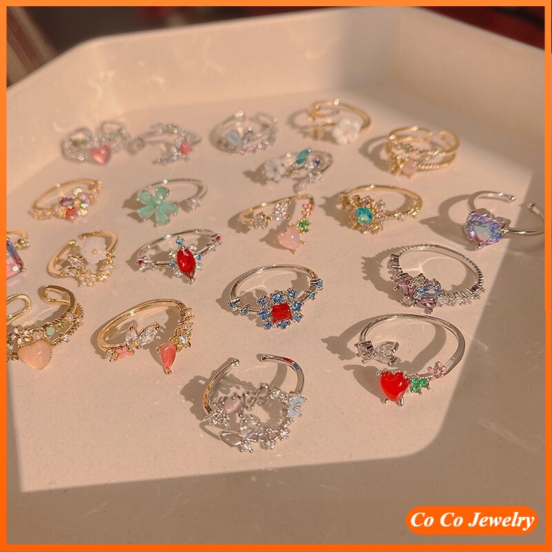 Nhẫn Hở Họa Tiết Hoa Đính Đá Zircon Phong Cách Hàn Quốc