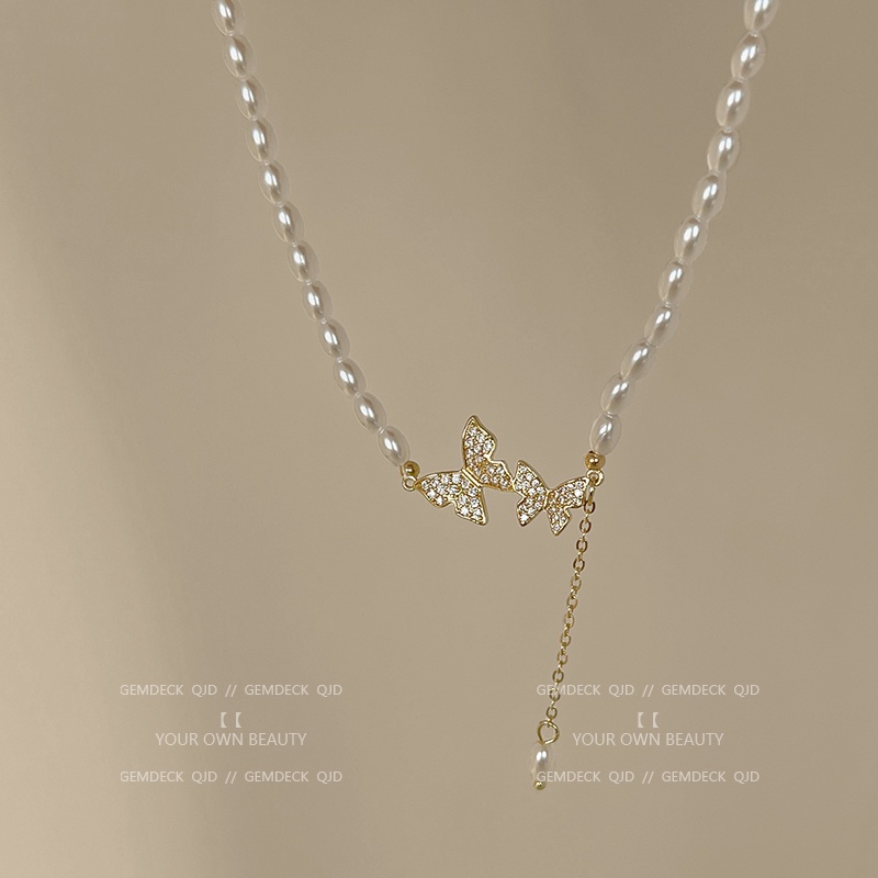 Vòng cổ AY mặt hình bướm đính ngọc trai nhân tạo thời trang dành cho nữ