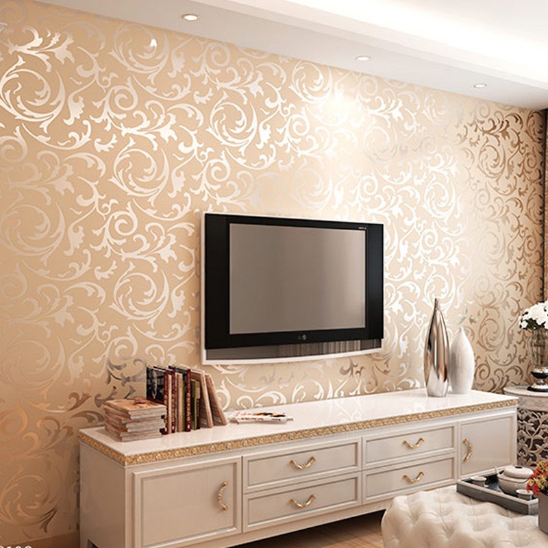 53cm * 9.5m wallpaper Non-self-adhesive PVC wallpaper Chất liệu PVC chất lượng cao không có chất kết dính dán trên nền của giấy dán tường phòng khách TV 3D âm thanh nổi tối giản trang trí giấy dán tường hình lá mâm xôi phong cách Châu Âu