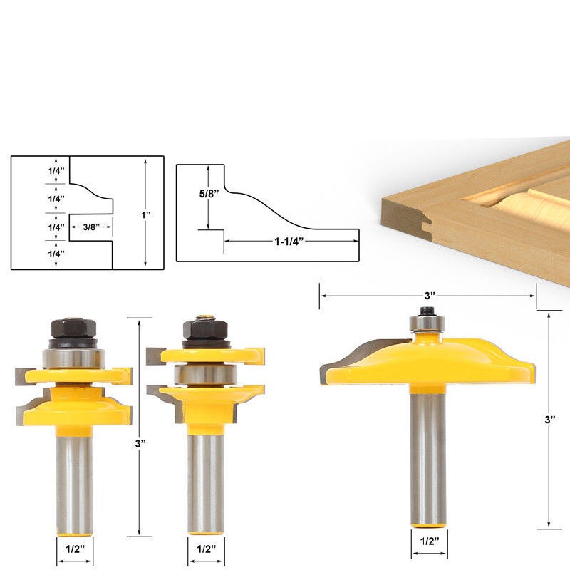 Bộ 3 mũi phay gỗ ghép ván , mũi soi làm cánh cửa tủ bếp cốt 12.7mm