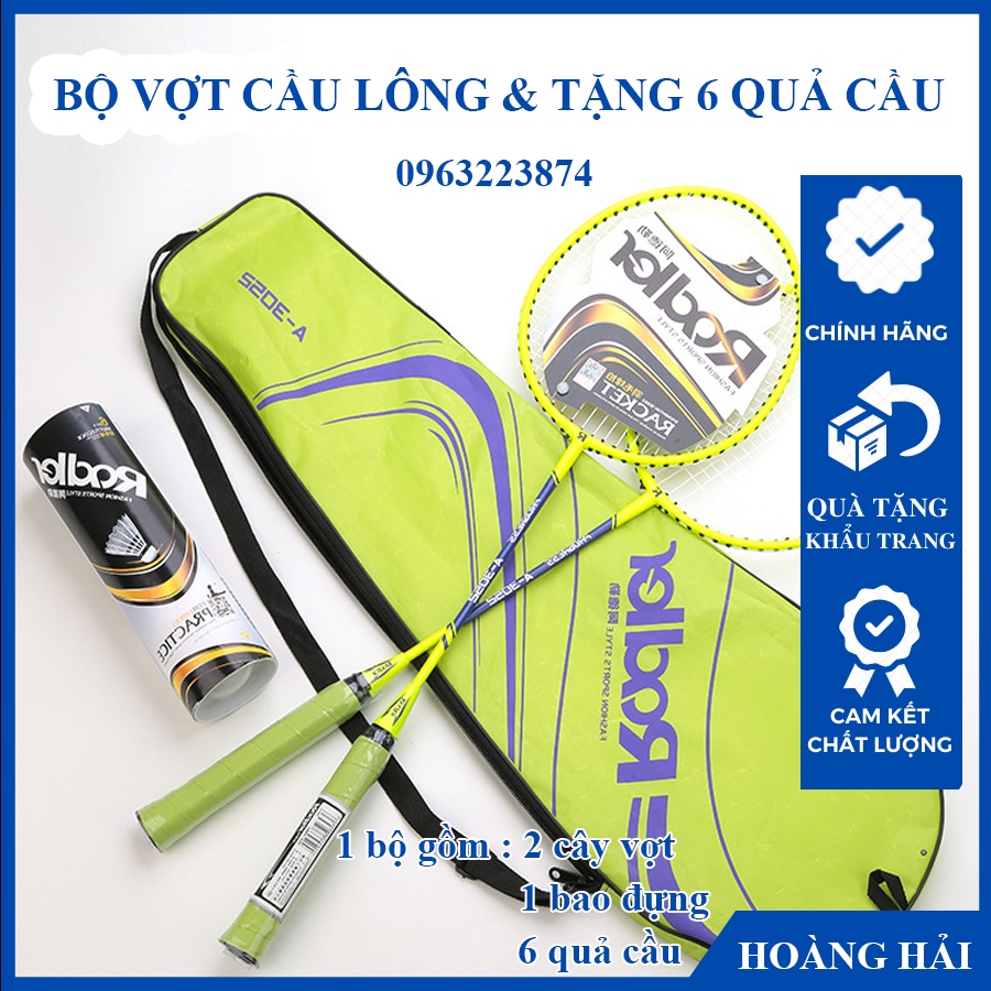 Bộ 2 Vợt Cầu Lông Roadler Khung Hợp Kim Siêu Bền Tặng Kèm Hộp 6 Quả Cầu Nhựa + Khẩu Trang