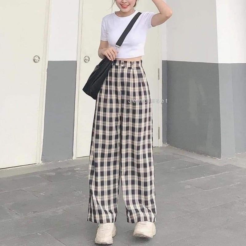Quần Kẻ Nữ Caro ỐNG Rộng LƯNG CAO VẢI MÊM ULLZANG FREESIZE full bảng màu | BigBuy360 - bigbuy360.vn