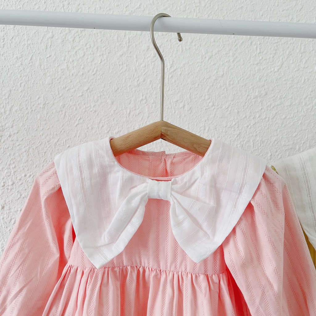 Váy thu cổ nơ thô gân mềm cho bé gái 1-5 tuổi (Mã 198-mới-xanh+hồng)