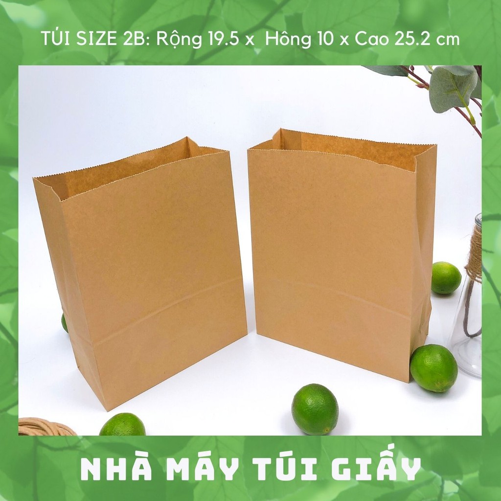 100 túi giấy nâu không quai Size 2B:19.5x10x 25.2 cm túi đựng hàng 3kg