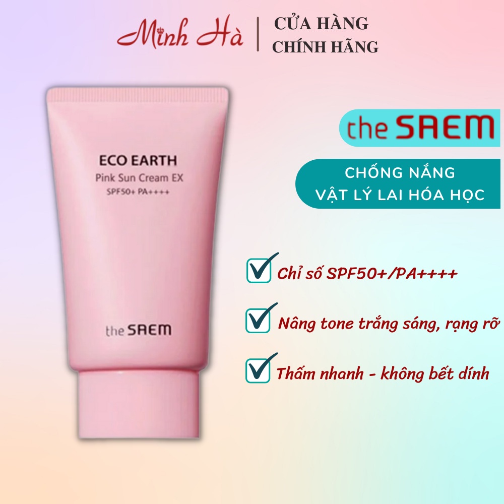 Kem chống nắng The Saem Eco Earth Pink Sun Cream SPF50+ 50g - MINH HÀ official