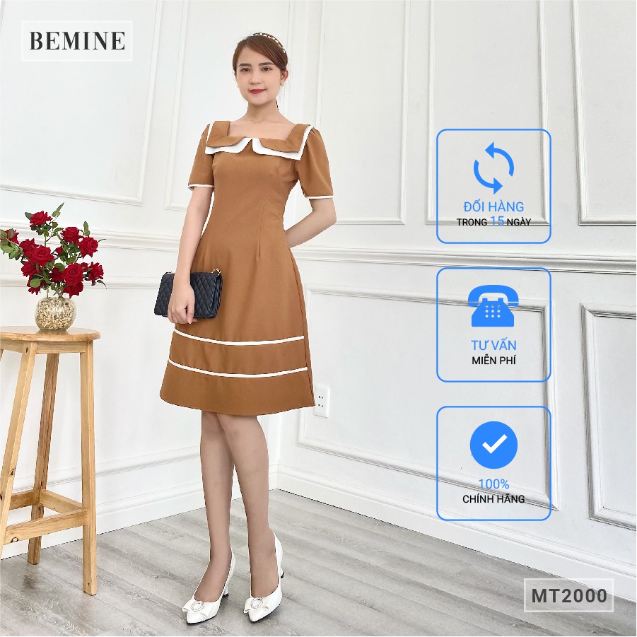 Đầm dự tiệc cổ phối trắng BEMINE MT2000DA
