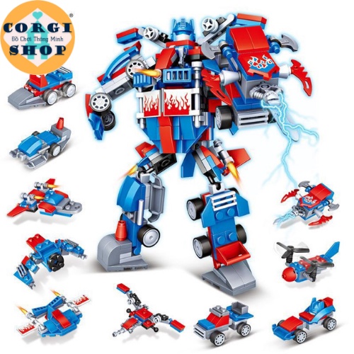 Đồ Chơi Lego Lắp Ghép Robot Optimus Prime Từ 10 Xe, Máy Bay Nhỏ, 10 Trong 1, Chất Liệu Nhựa ABS