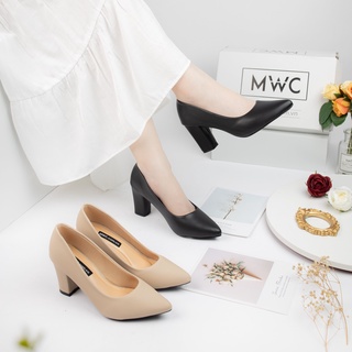 Giày Cao Gót Nữ MWC Mũi Nhọn Da Nhám Đế Vuông 5cm NUCG- 3570