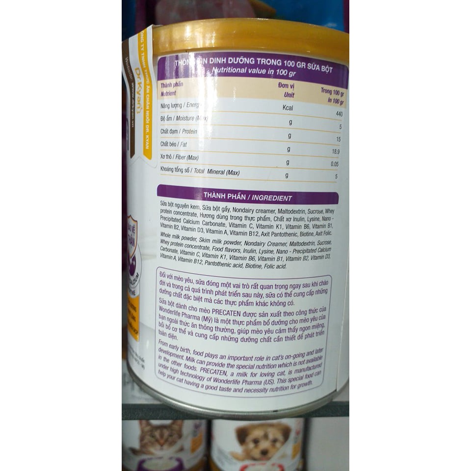 Lon to 400g sữa bột cho mèo precarten