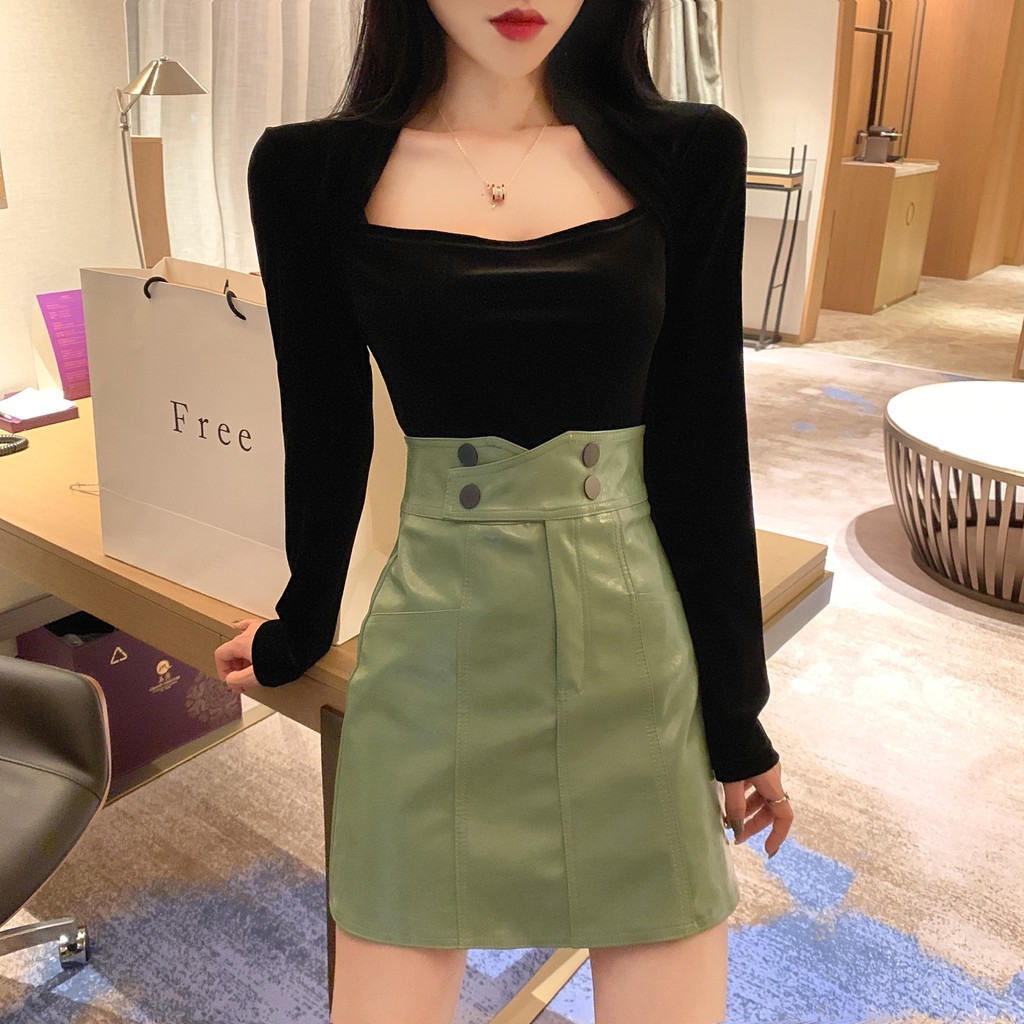 Chân Váy Da Cạp Cao phối cúc | BigBuy360 - bigbuy360.vn