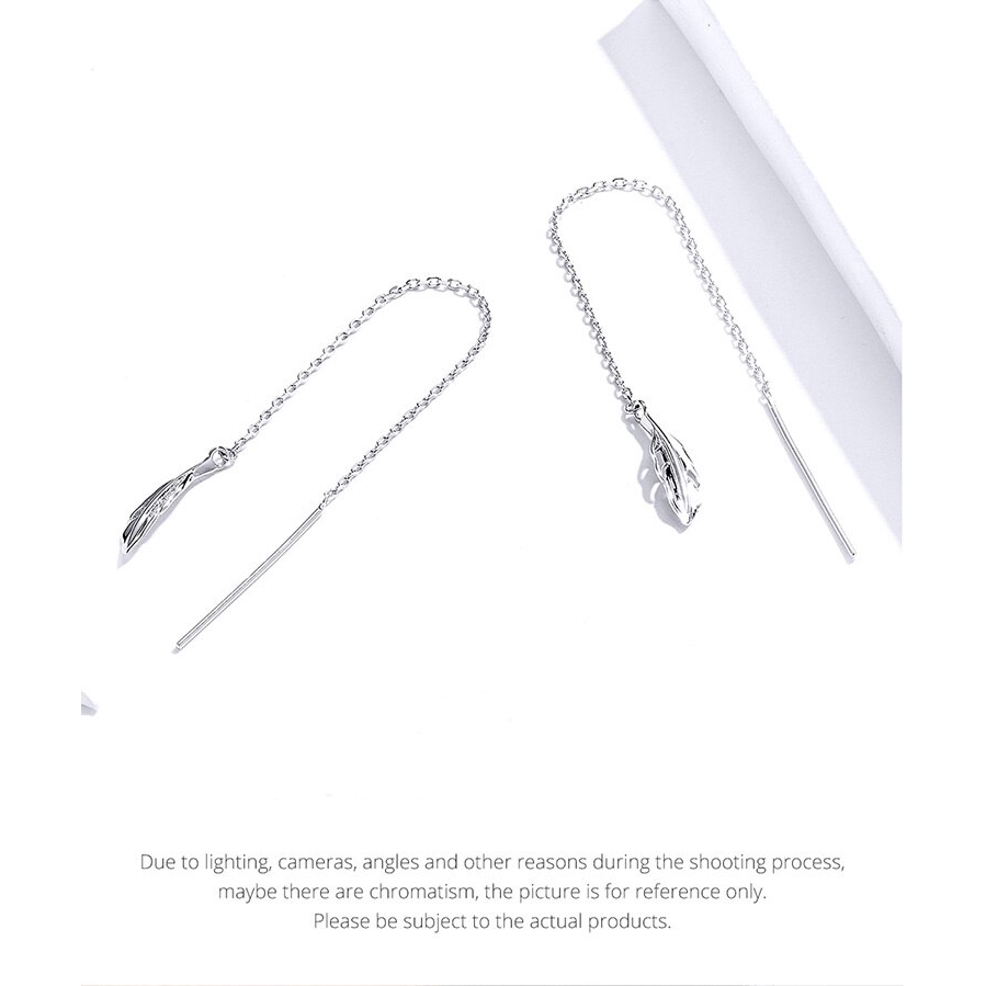 Bông Tai Bamoer SCE786 Dạng Tua Rua Dài Mặt Hình Lông Vũ Dành Cho Nữ