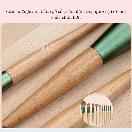 Bộ cọ trang điểm cá nhân gồm 10 cây cọ phấn phủ, phấn nền, tạo khối, đánh má hồng, cọ phấn mắt HC008 - Hasara
