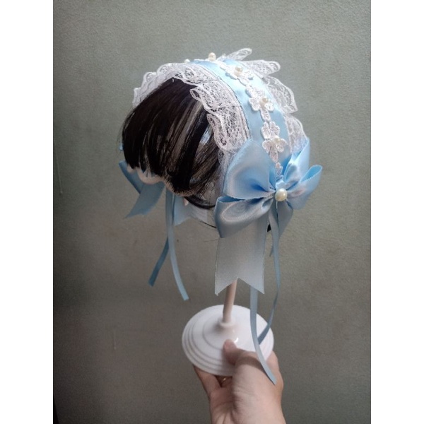 Băng đô cài tóc lolita  xanh biển đính hoa nhí xinh xắn