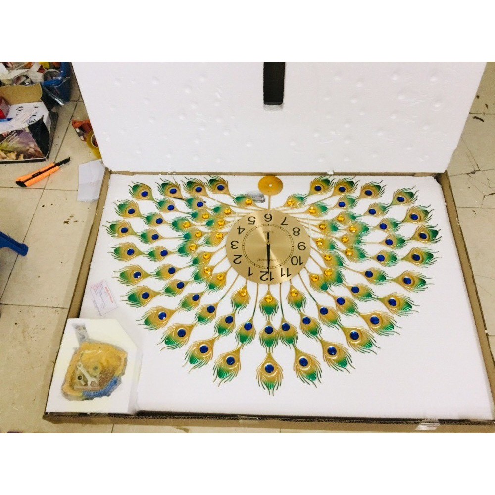 Đồng hồ treo tường trang trí chim công decor CX52 kích thước 100x70 cm