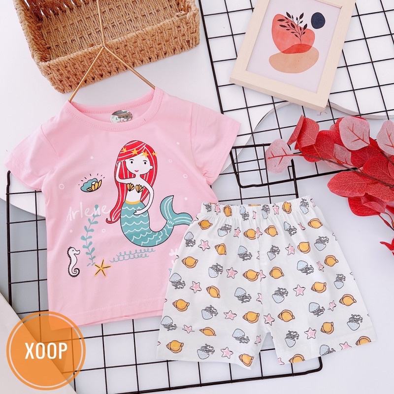 Chọn Mẫu  Bảng 3 bộ cộc tay cotton xuất hàn in hoạ tiết to cho bé trai bé gái BC83