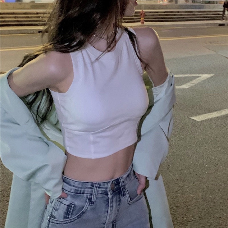 Áo Croptop Ba Lỗ Nữ Trơn Màu May Đường Cong Thiết Kế Ôm Body Cá Tính Có Co Giãn