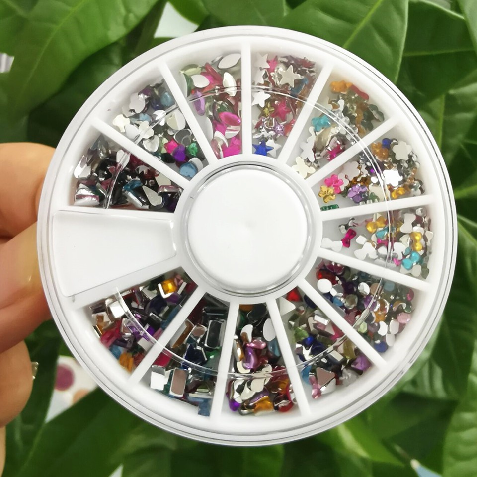Hộp bánh xe chứa phụ kiện đá 3D trang trí móng nghệ thuật