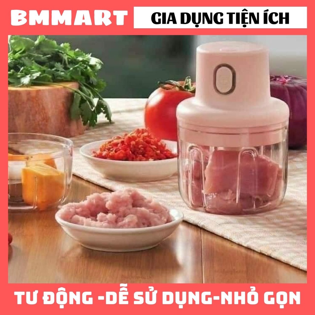 Máy Xay Tỏi Ớt Mini Cầm Tay, Tự Động Dung Tích 250ml, Không Dây, Sạc Điện Cổng USB, Đa Năng Và Tiện Dụng - BMmart