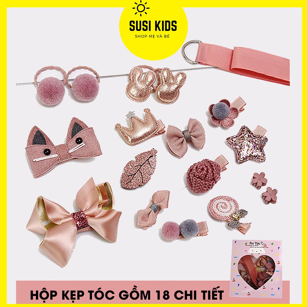 Kẹp tóc nơ cho bé gái phong cách hàn quốc hộp 18 cái siêu cute PK001 - Susikids