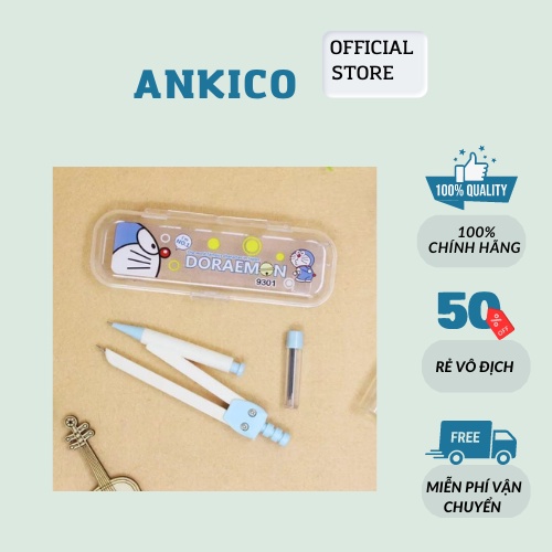 Compa học sinh Doremon compa bút chì kim thiết kế 2 màu xanh, hồng dễ thương 9301 ANKICO