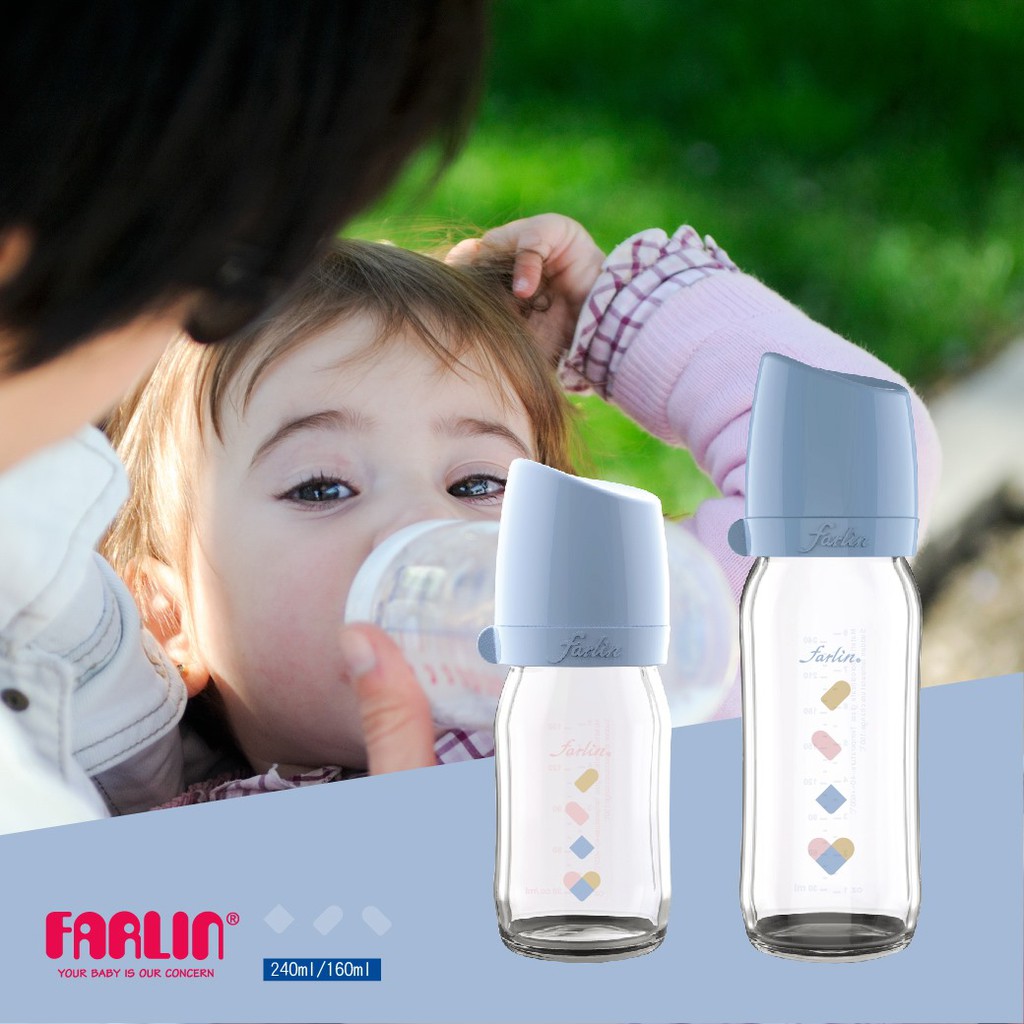 Bình Sữa Thủy Tinh City Bottle Cổ Rộng - 160ml Farlin, chính hãng của Đài Loan