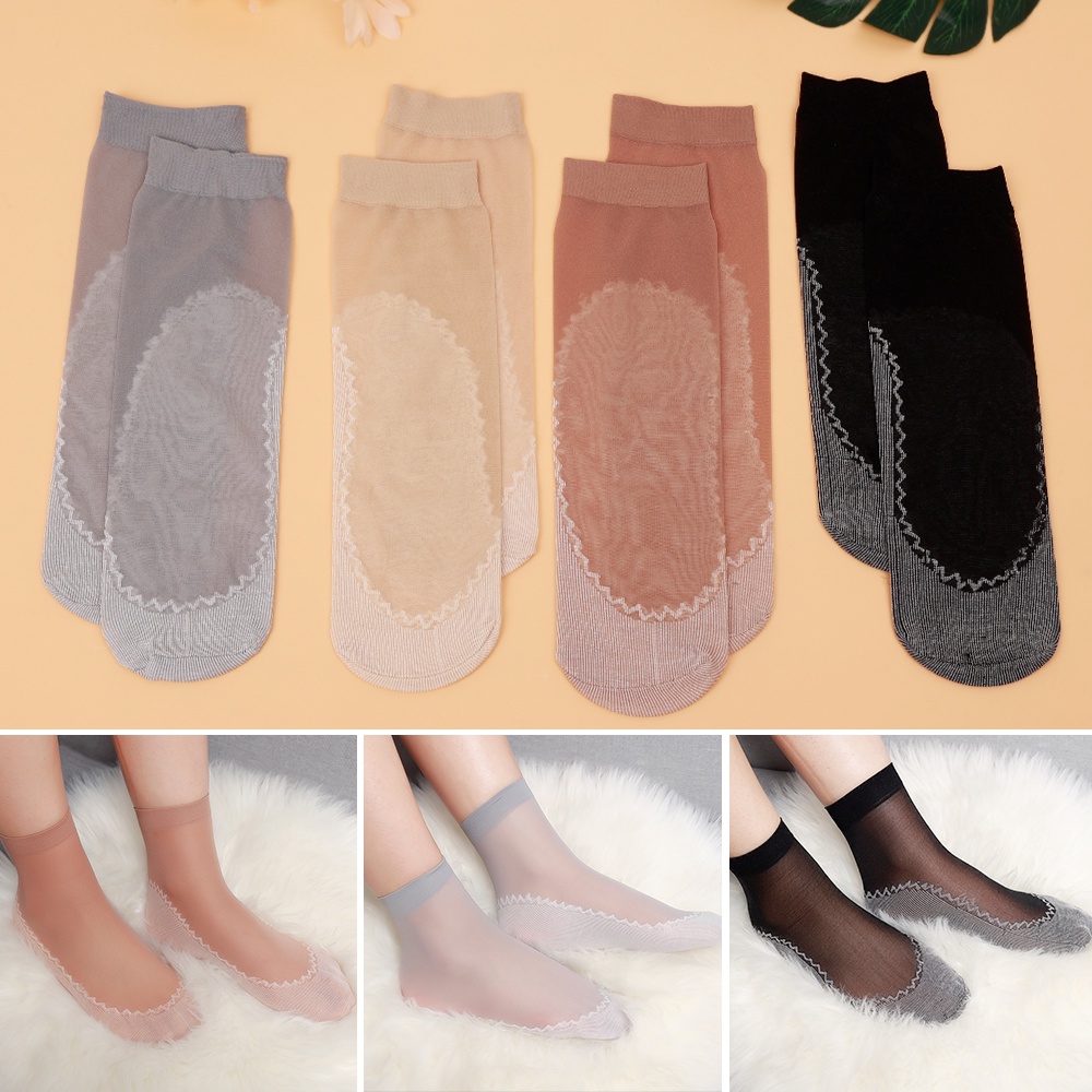 1 Đôi Vớ Ngắn Bằng Lụa Cotton Mềm Mại Chống Trượt Chống Chảy Xệ Thoáng Khí Dành Cho Nữ