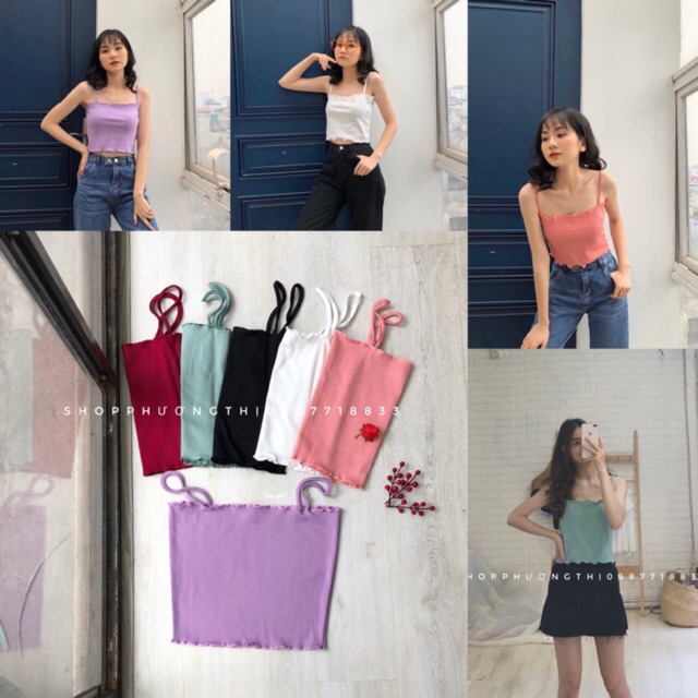 Áo croptop hai dây viền lượn sóng siêu xinh ( hình shop tự chụp )