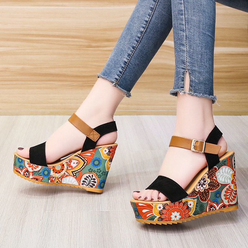 Sandal đế bằng hở ngón tăng chiều cao phong cách Bohemian thời trang đi biển thanh lịch cho nữ