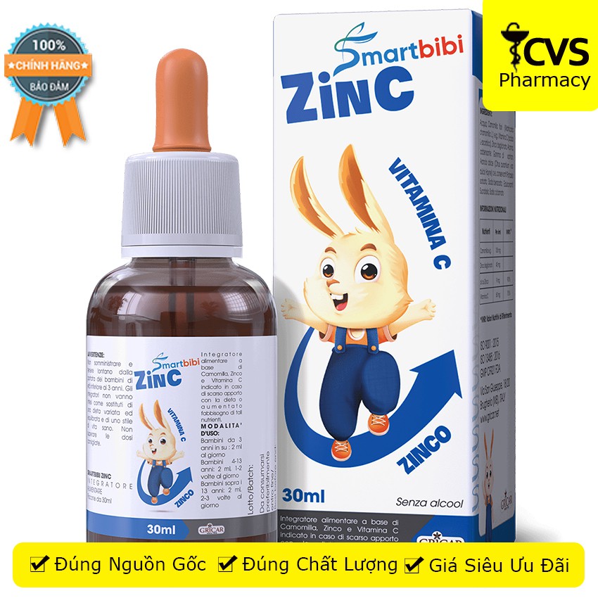 SMARTBIBI ZINC 30ml - bổ sung kẽm và vitamin C cho trẻ - Cvspharmacy