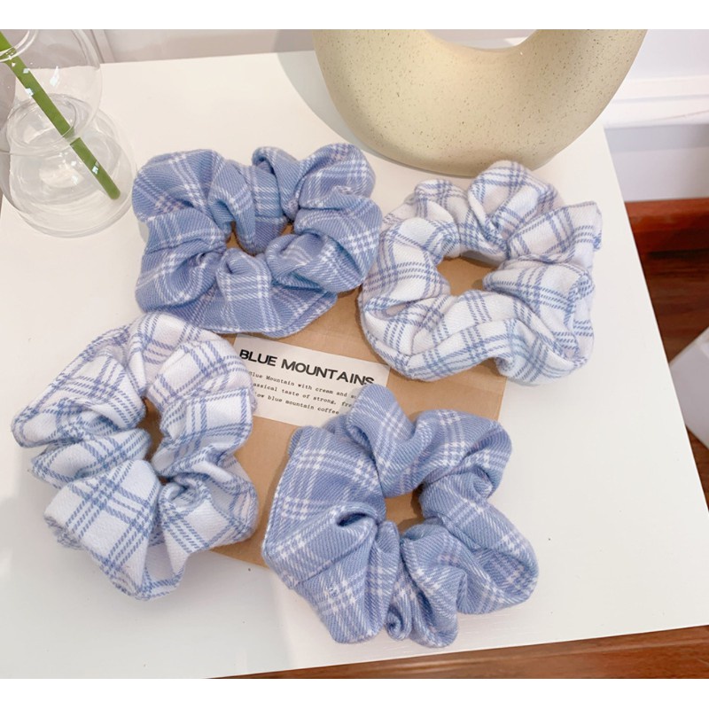 Dây cột tóc đuôi ngựa bằng vải họa tiết kẻ sọc thanh lịch