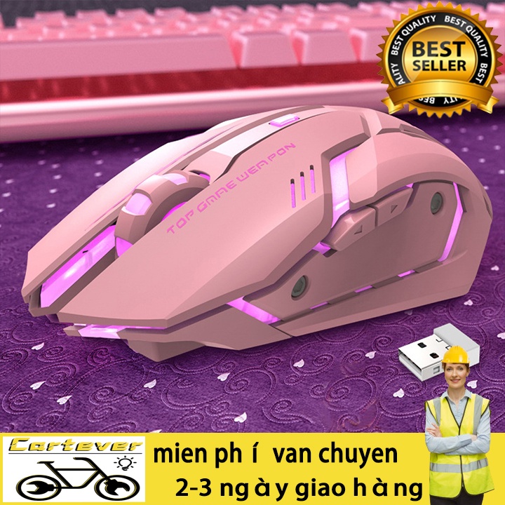 Chuột gaming không dây T1 Ergonomic 2.4G USB quang học Màu hồng