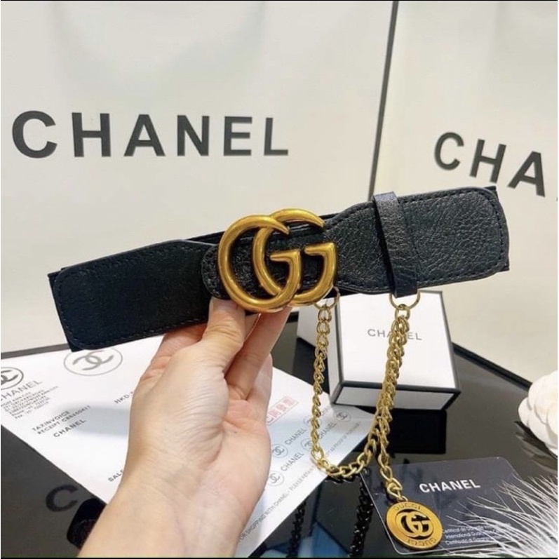 Đai váy bản da 3,5cm sang chảnh có dây xích