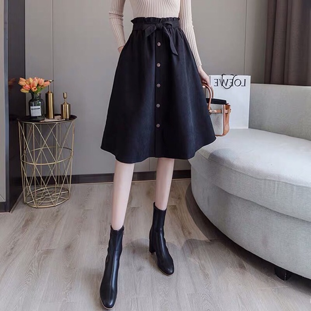 Free Ship_Chân váy dài MIDI Nữ Chucha buộc nơ sang chảnh chất Kaki dày mịn (Video+ ảnh thật) | BigBuy360 - bigbuy360.vn