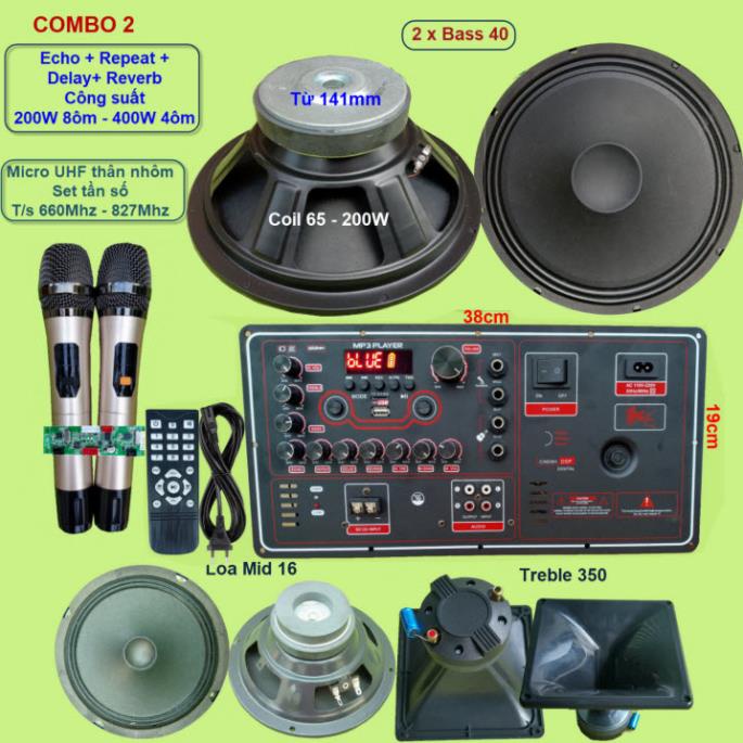 Mạch loa kéo 4 tấc đôi Reverb DSP chạy FET công suất 200W 8 ôm – 400W 4 ôm - VR Ngang