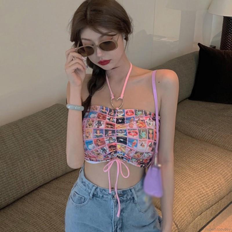 Áo tank top cổ yếm phong cách Hàn Quốc gợi cảm thời trang cho nữ