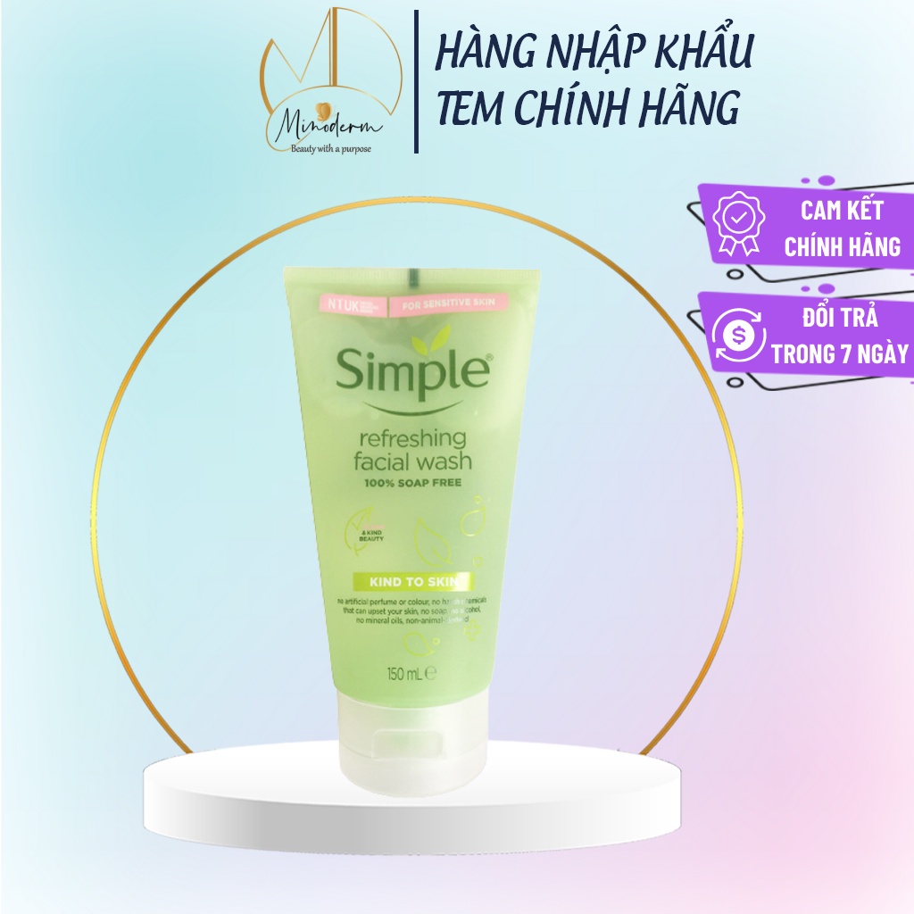 Sữa Rửa Mặt Simple Gel Kind To Skin Refreshing Facial Wash Gel dịu nhẹ dành cho mọi loại da 150ml