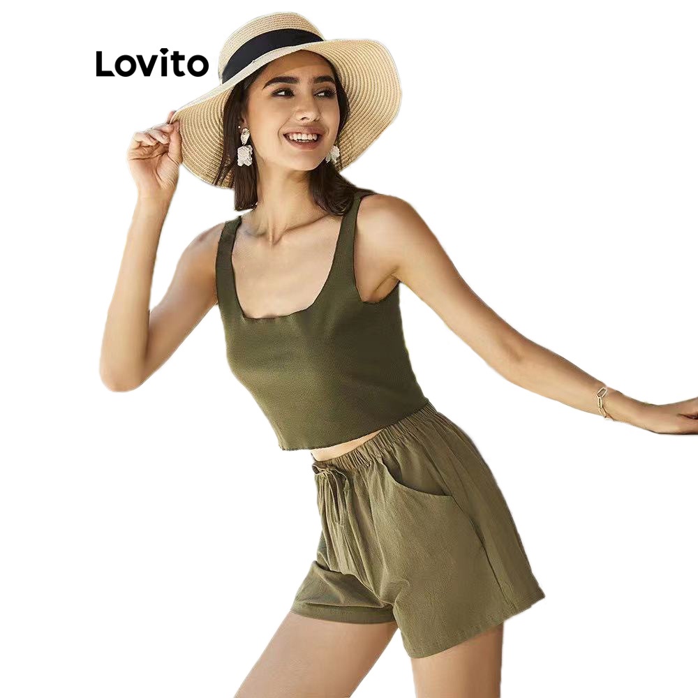 Áo croptop Lovito cổ tròn ghép nối màu sắc mặc thường ngày L11115 (Màu nâu) | BigBuy360 - bigbuy360.vn