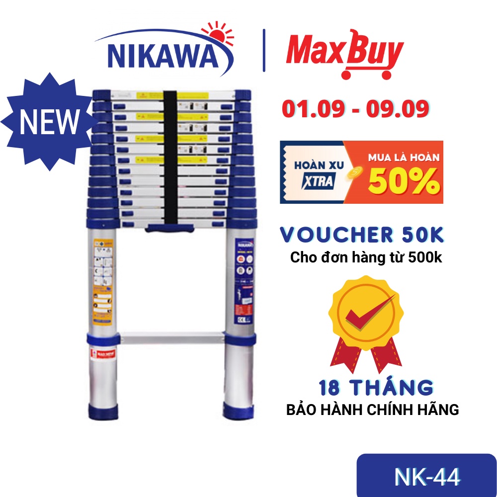 Thang nhôm rút đơn Nikawa NK-44, 13 bậc, nhập khẩu Nhật Bản, bảo hành chính hãng