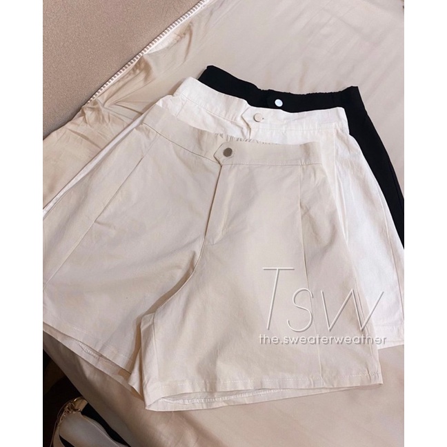 [Ảnh thật/Sẵn/Video]Quần sooc thô khuy lệch chun sau/Quần sooc thô style Ulzzang