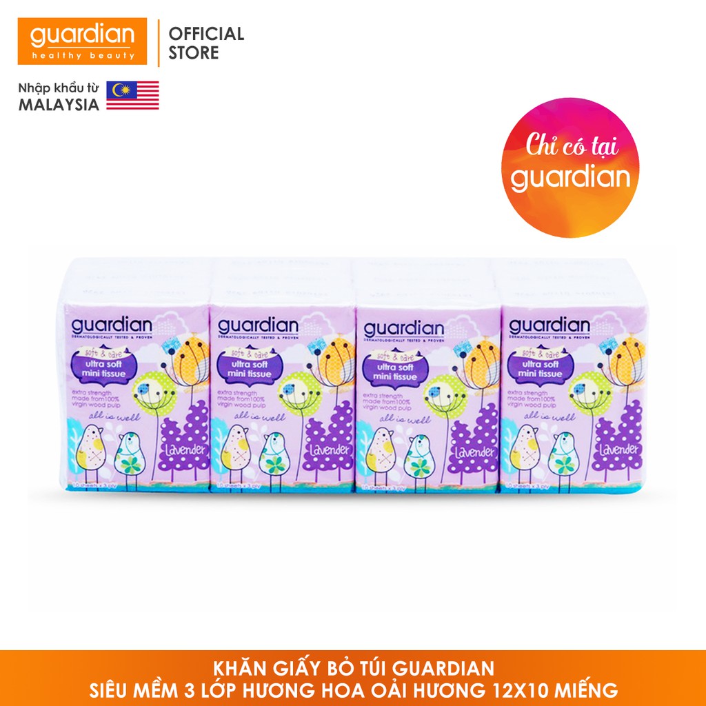 Khăn giấy bỏ túi Guardian siêu mềm 3 lớp hương Hoa Oải Hương 12x10 miếng